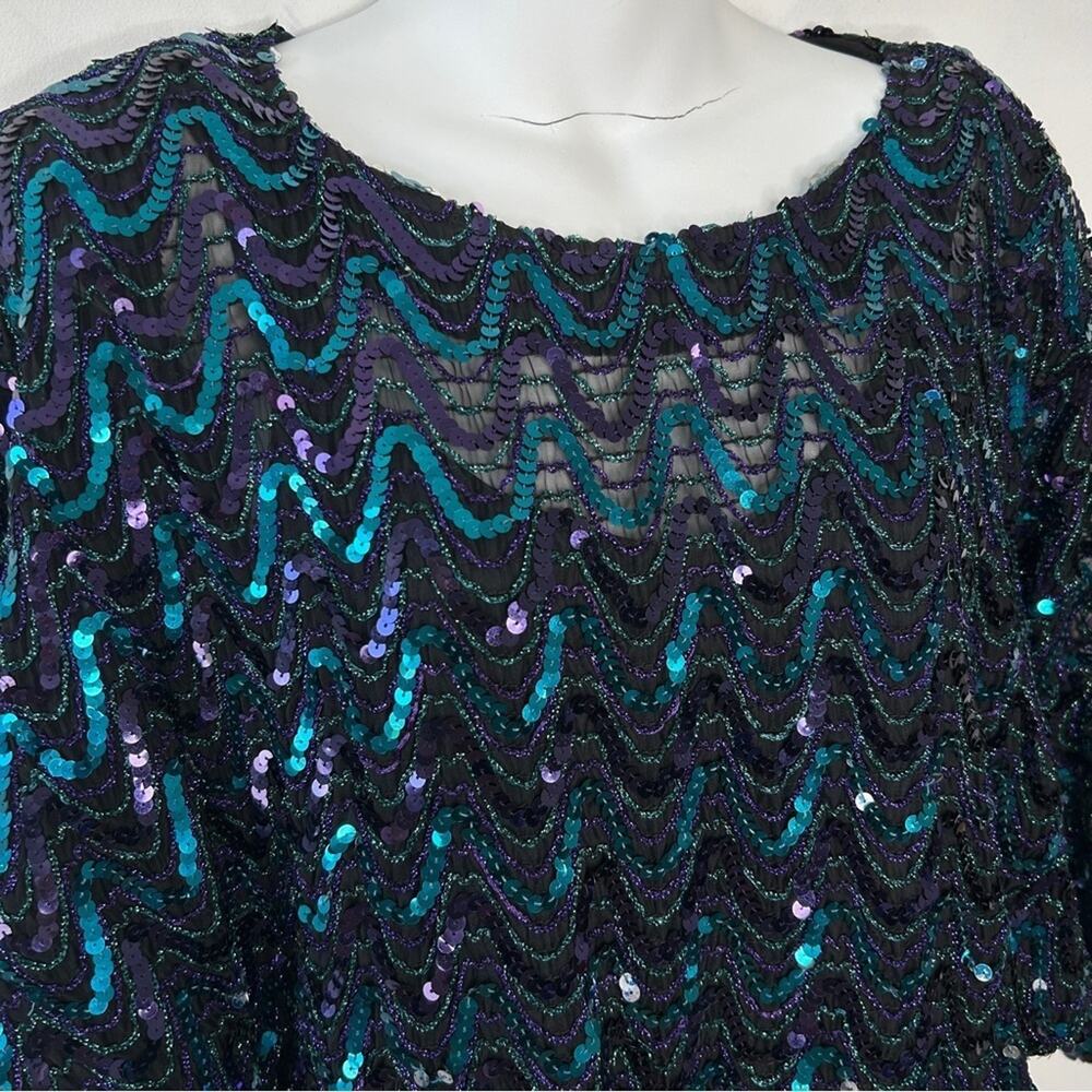 Three Flaggs Vintage Sequin Top Maximalist Glam E… - image 4